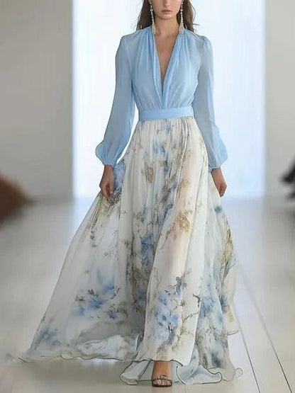 Adèle | Robe Maxi Florale Élégante à Décolleté en V