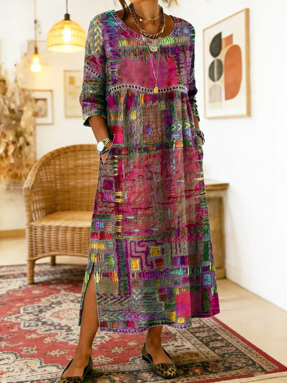 Marion | Robe Patchwork à Motif Ethnique