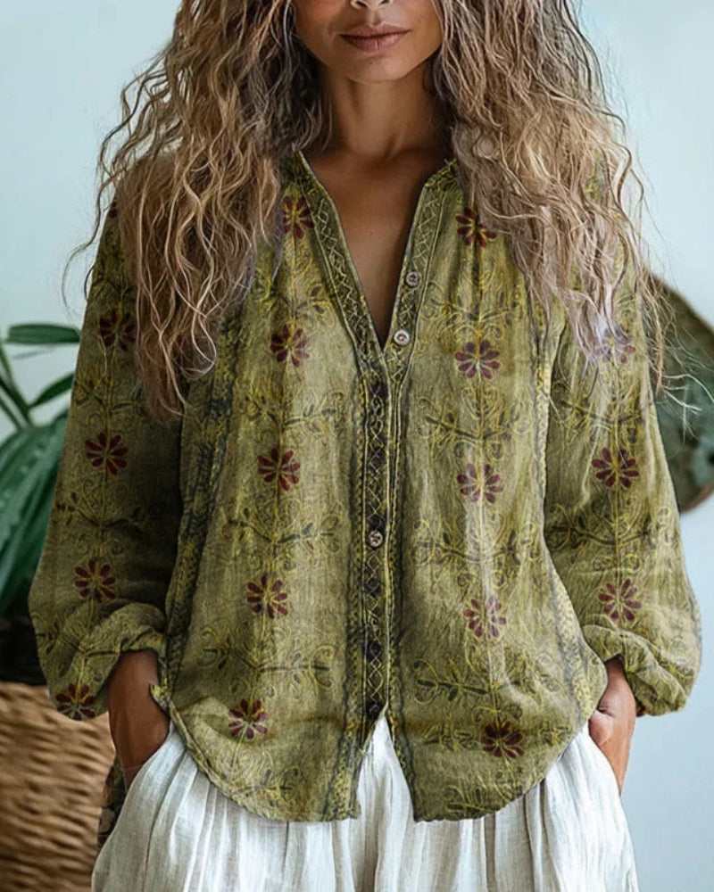 Julie | Blouse Élégante à Motif Feuilles