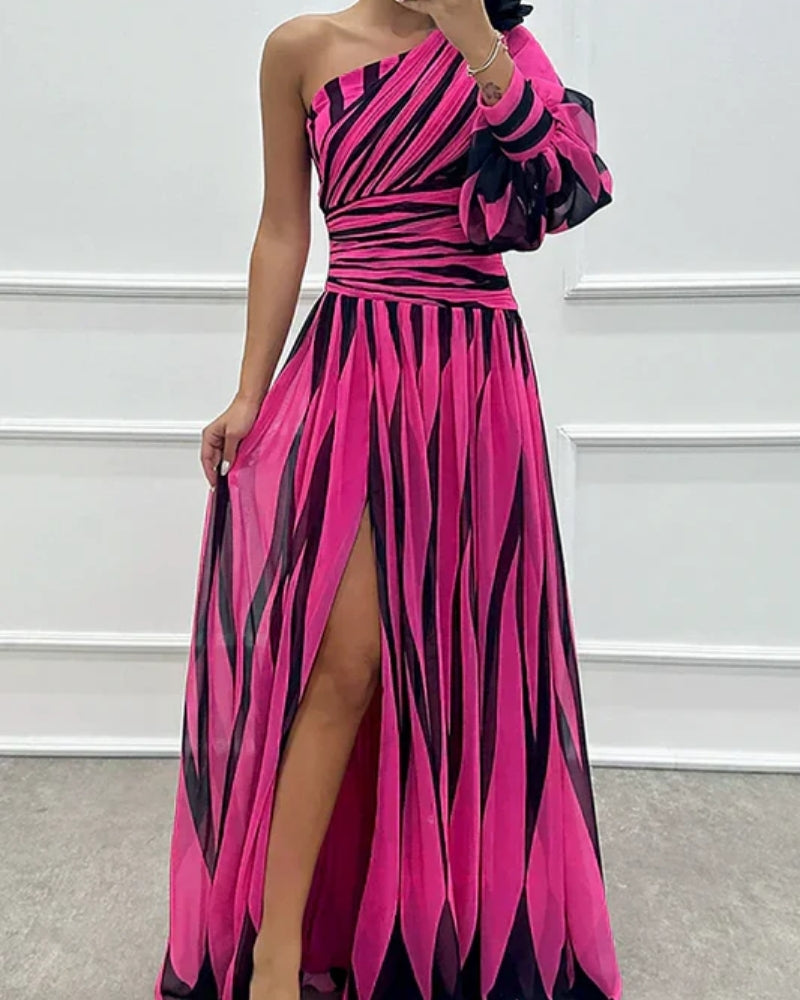 Sarah | Robe Maxi Élégante à Rayures Une Épaule