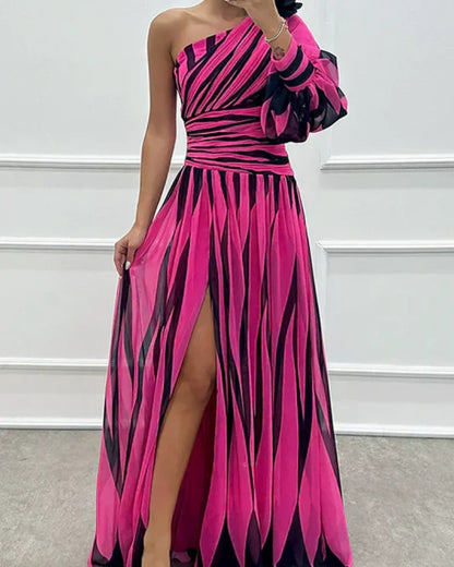 Sarah | Robe Maxi Élégante à Rayures Une Épaule