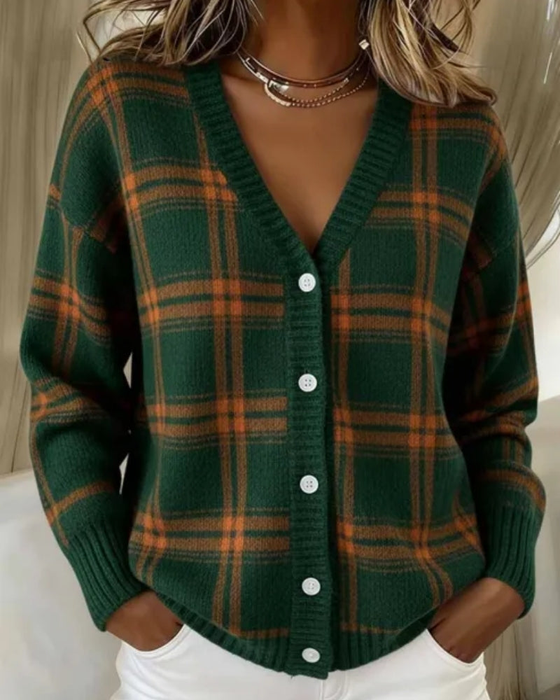 Inès | Cardigan Élégant à Motif Carreaux
