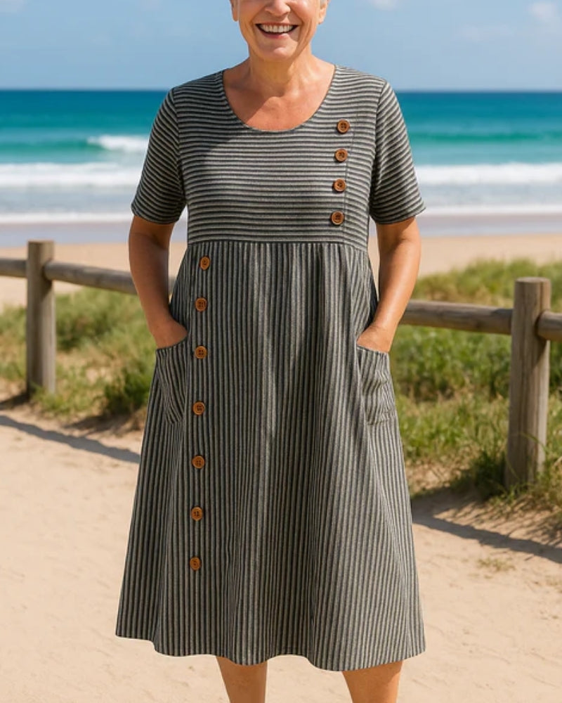 Mélanie | Robe Midi à Rayures Élégante