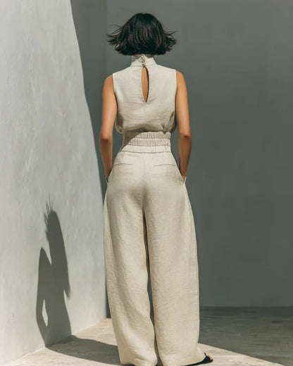 Louise | Ensemble Minimaliste Blouse Sans Manches et Pantalon Large