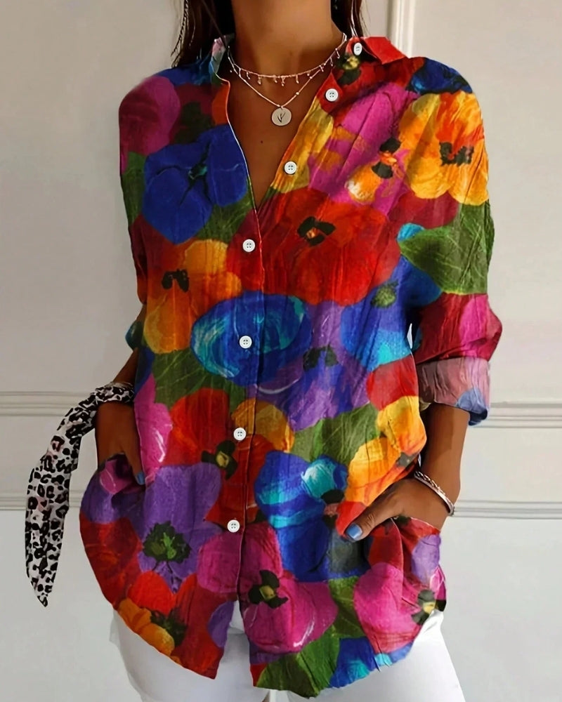 Élodie | Blouse à Motif Coloré à Boutons