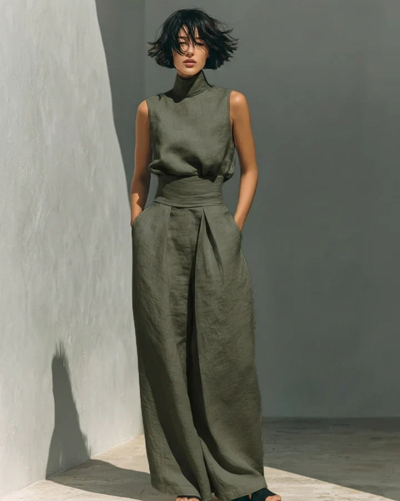 Louise | Ensemble Minimaliste Blouse Sans Manches et Pantalon Large