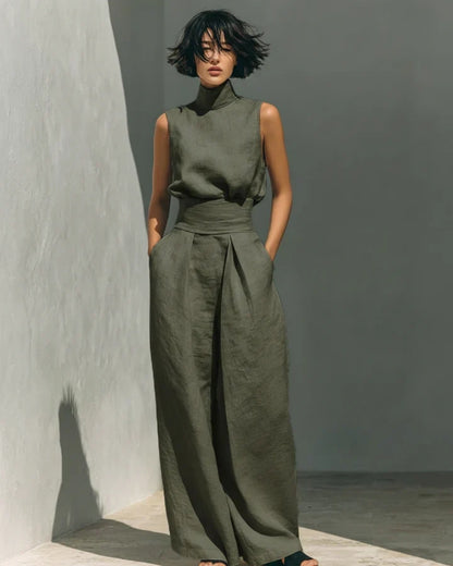 Louise | Ensemble Minimaliste Blouse Sans Manches et Pantalon Large