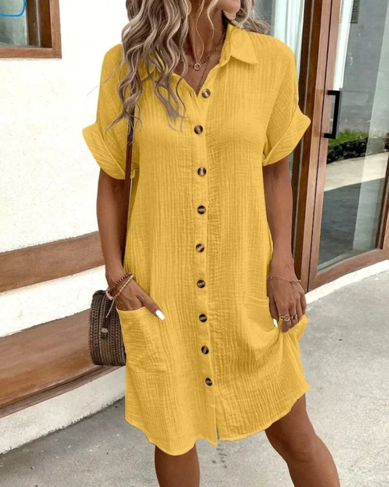 Marion | Robe Chemise Confortable à Boutons