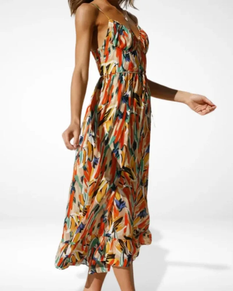 Sarah | Robe Midi à Bretelles Imprimée