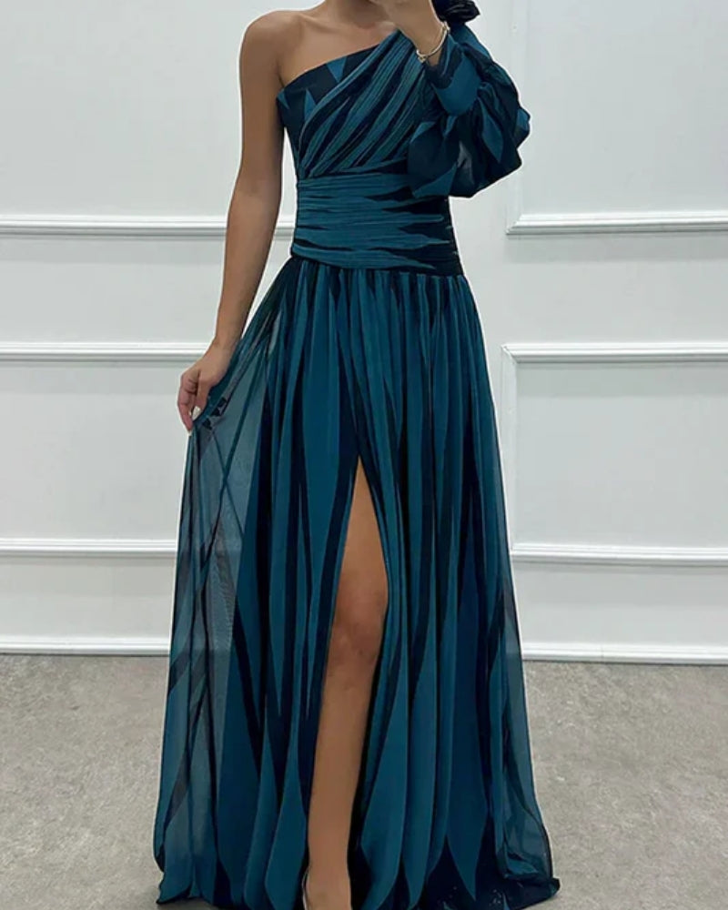 Sarah | Robe Maxi Élégante à Rayures Une Épaule
