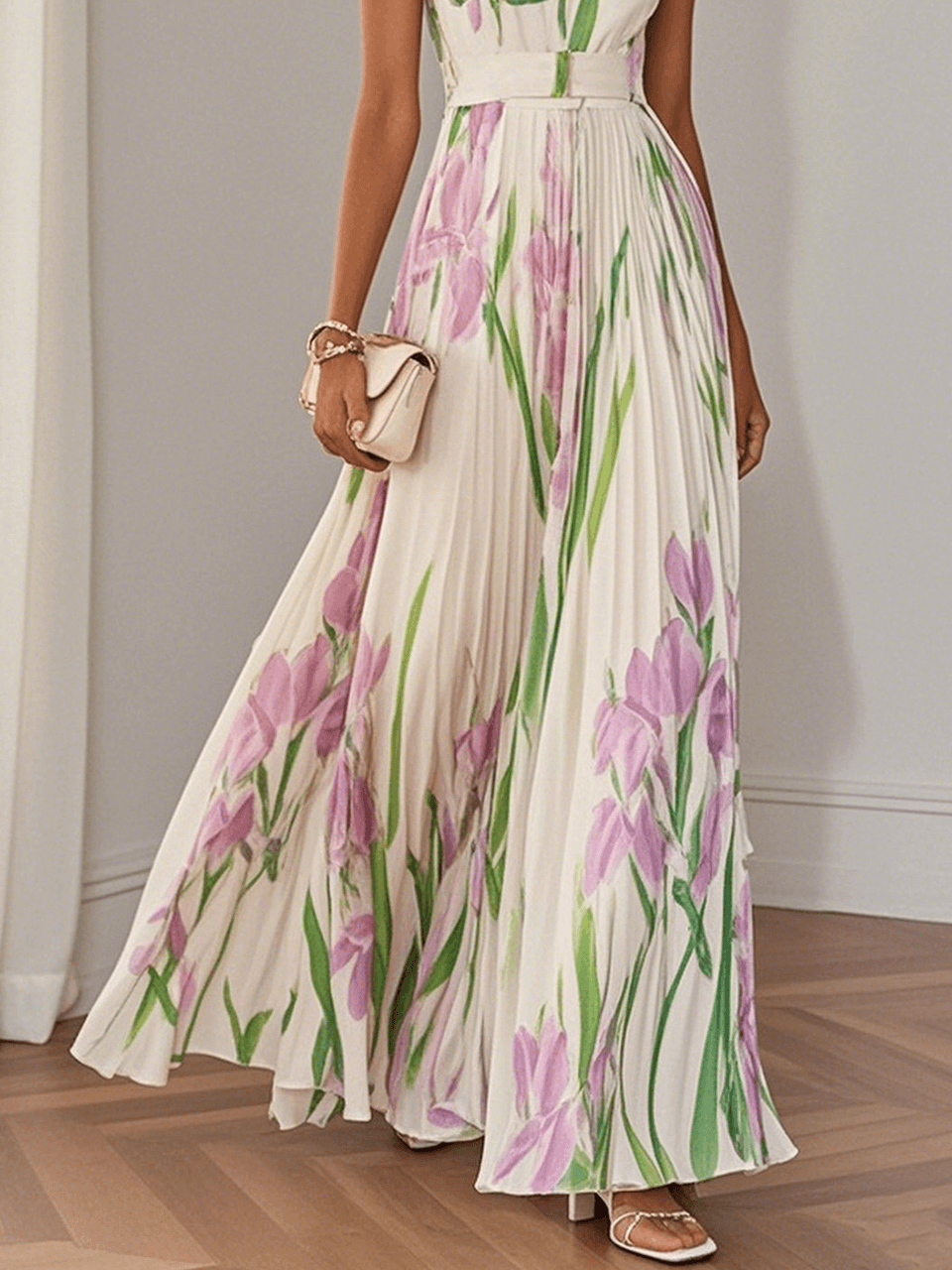 Florence | Robe Maxi Florale Plissée Élégante