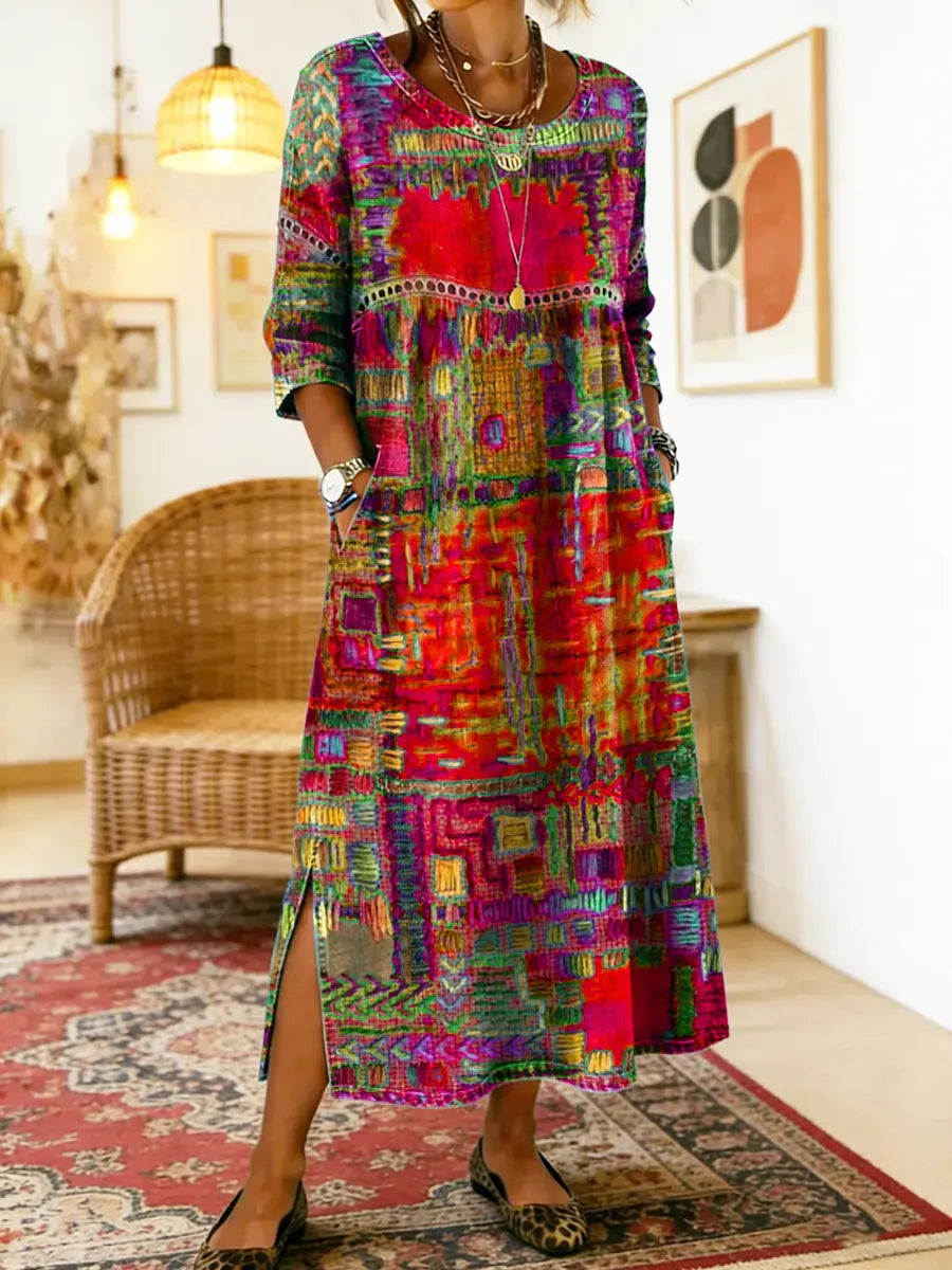 Marion | Robe Patchwork à Motif Ethnique