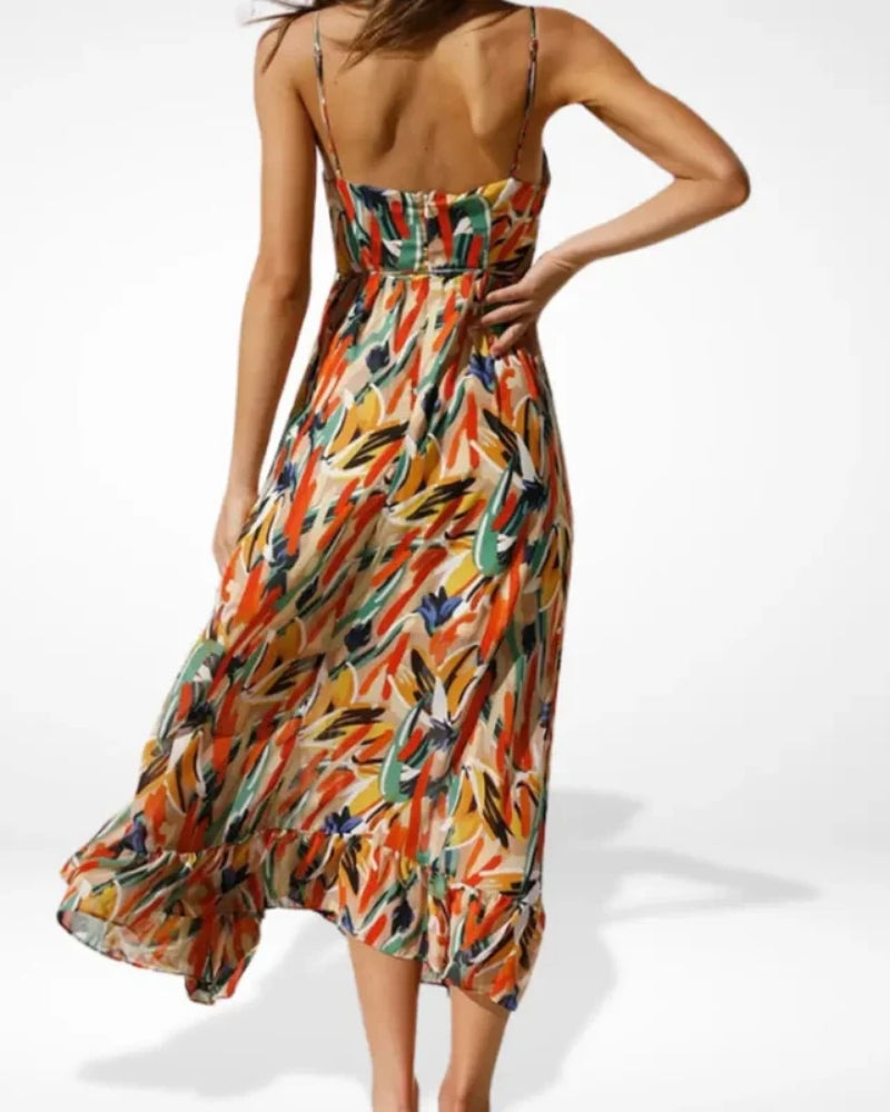 Sarah | Robe Midi à Bretelles Imprimée