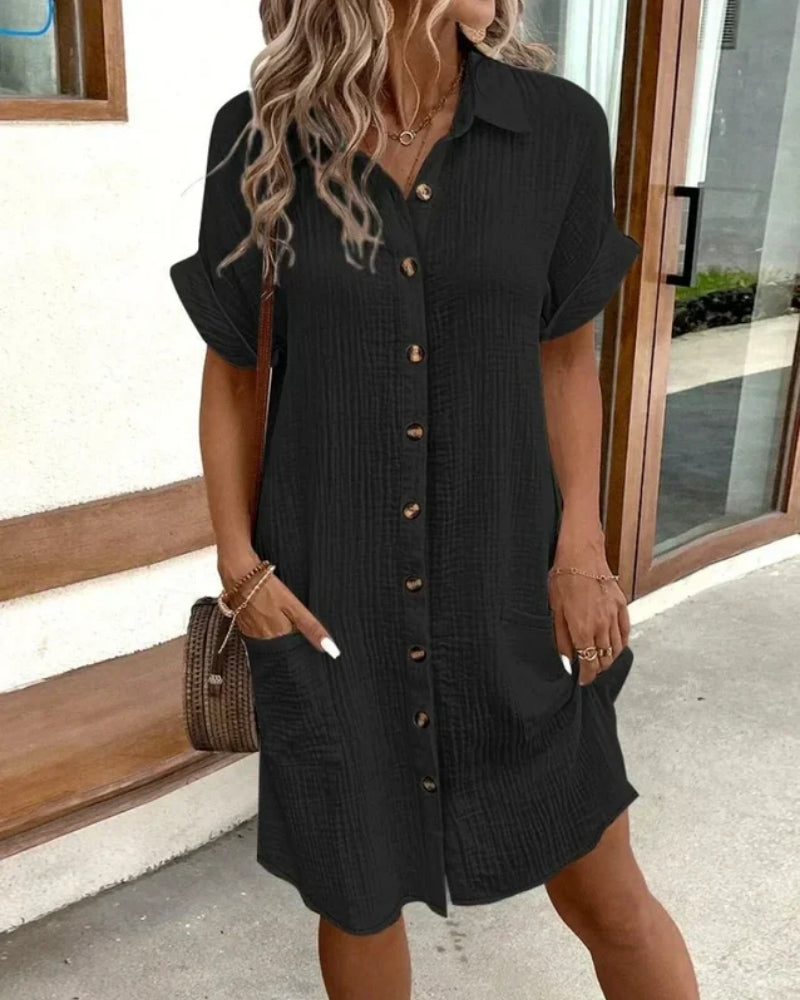 Marion | Robe Chemise Confortable à Boutons