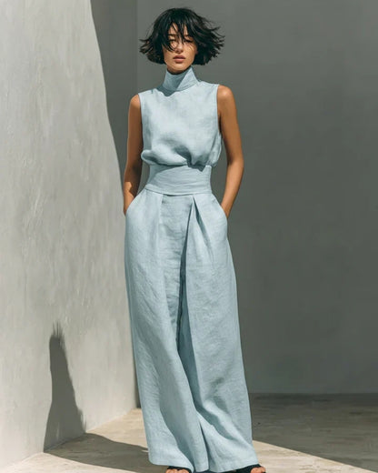 Louise | Ensemble Minimaliste Blouse Sans Manches et Pantalon Large