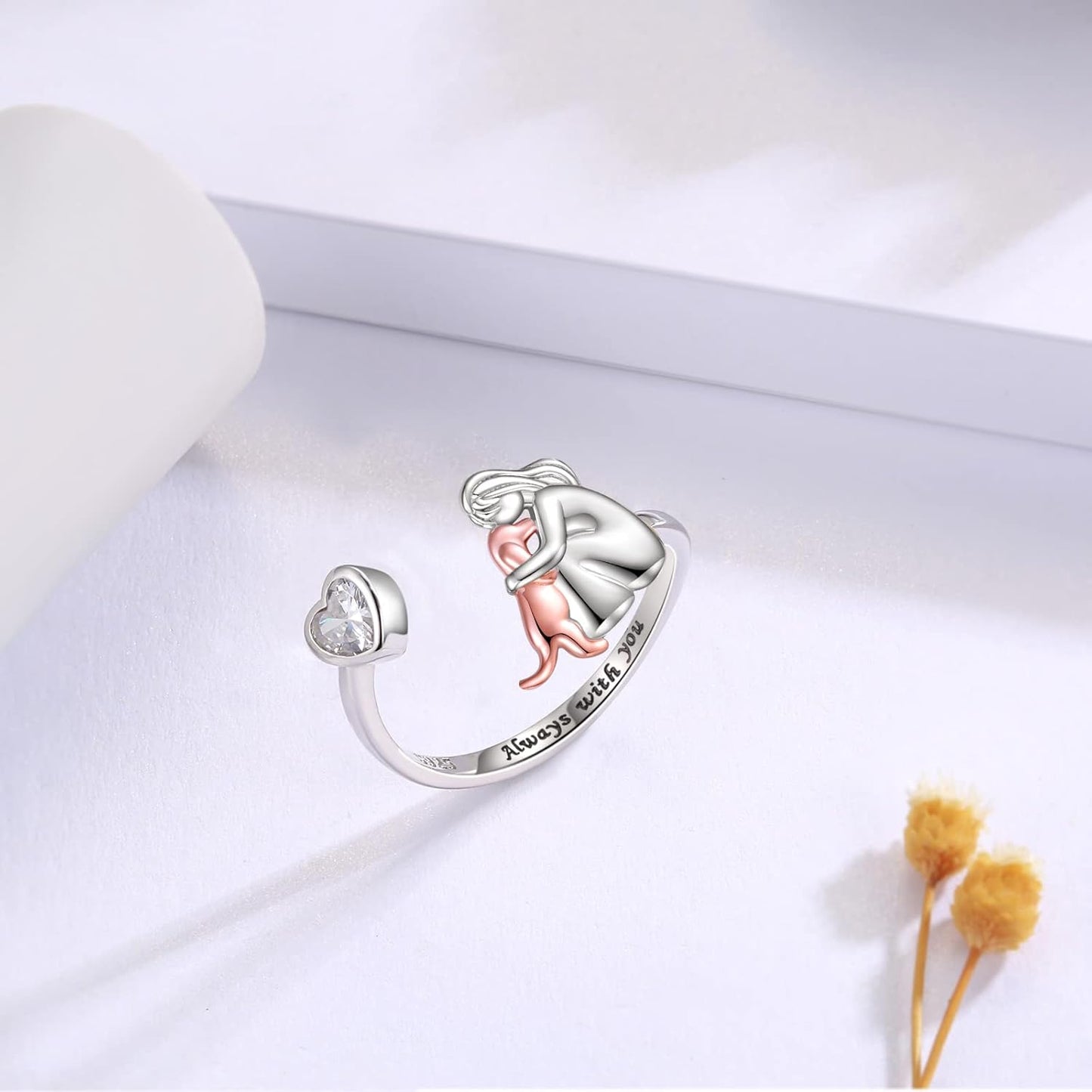Amoria™ | Bague Étreinte Chien Cœur Gravé