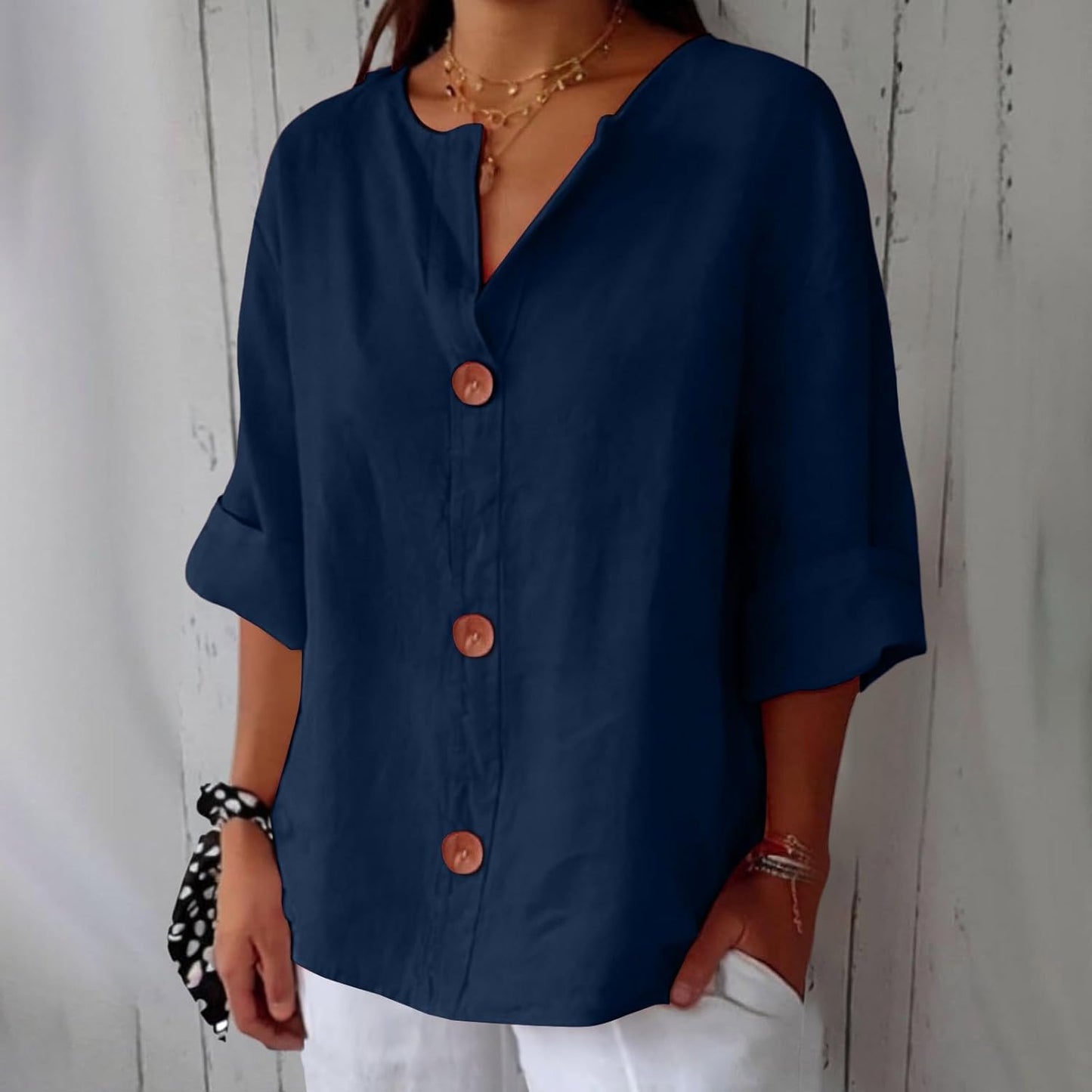 Louise | Blouse Élégante Coupe Ample – Bleu Foncé