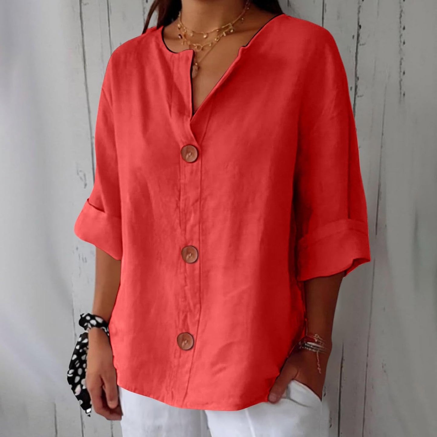 Camille | Blouse Élégante Coupe Ample – Rouge