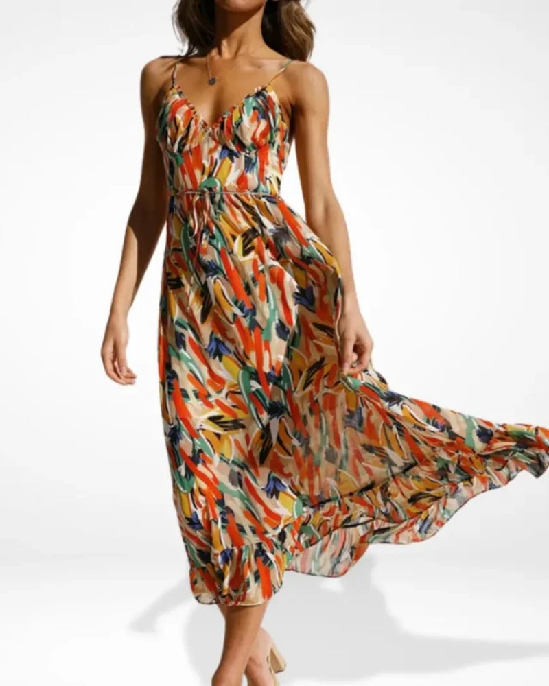Sarah | Robe Midi à Bretelles Imprimée