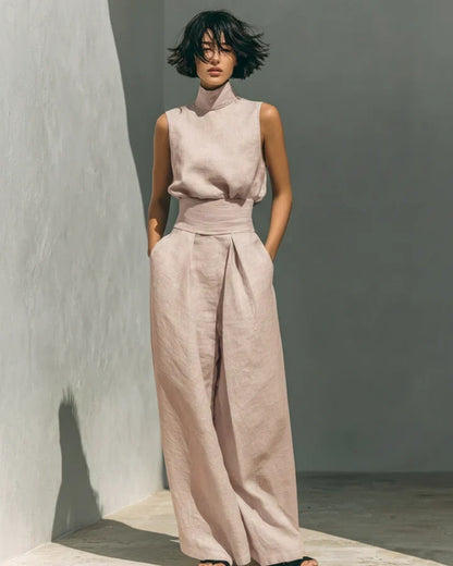 Louise | Ensemble Minimaliste Blouse Sans Manches et Pantalon Large