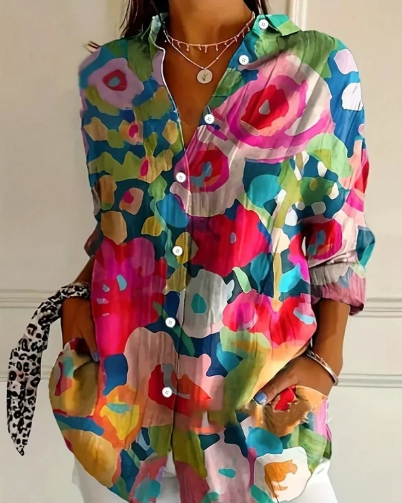 Élodie | Blouse à Motif Coloré à Boutons