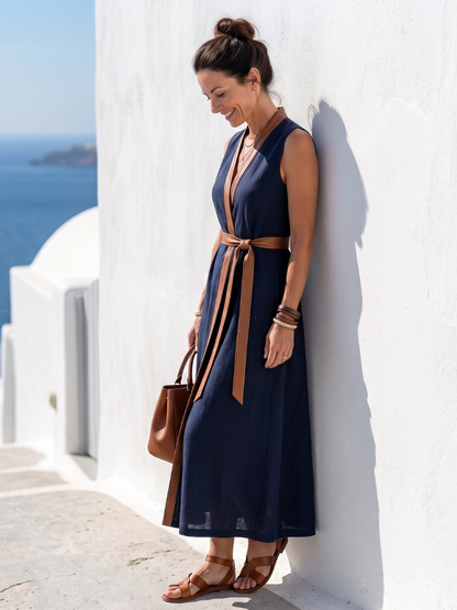Valérie | Robe Midi à Détail Contrasté