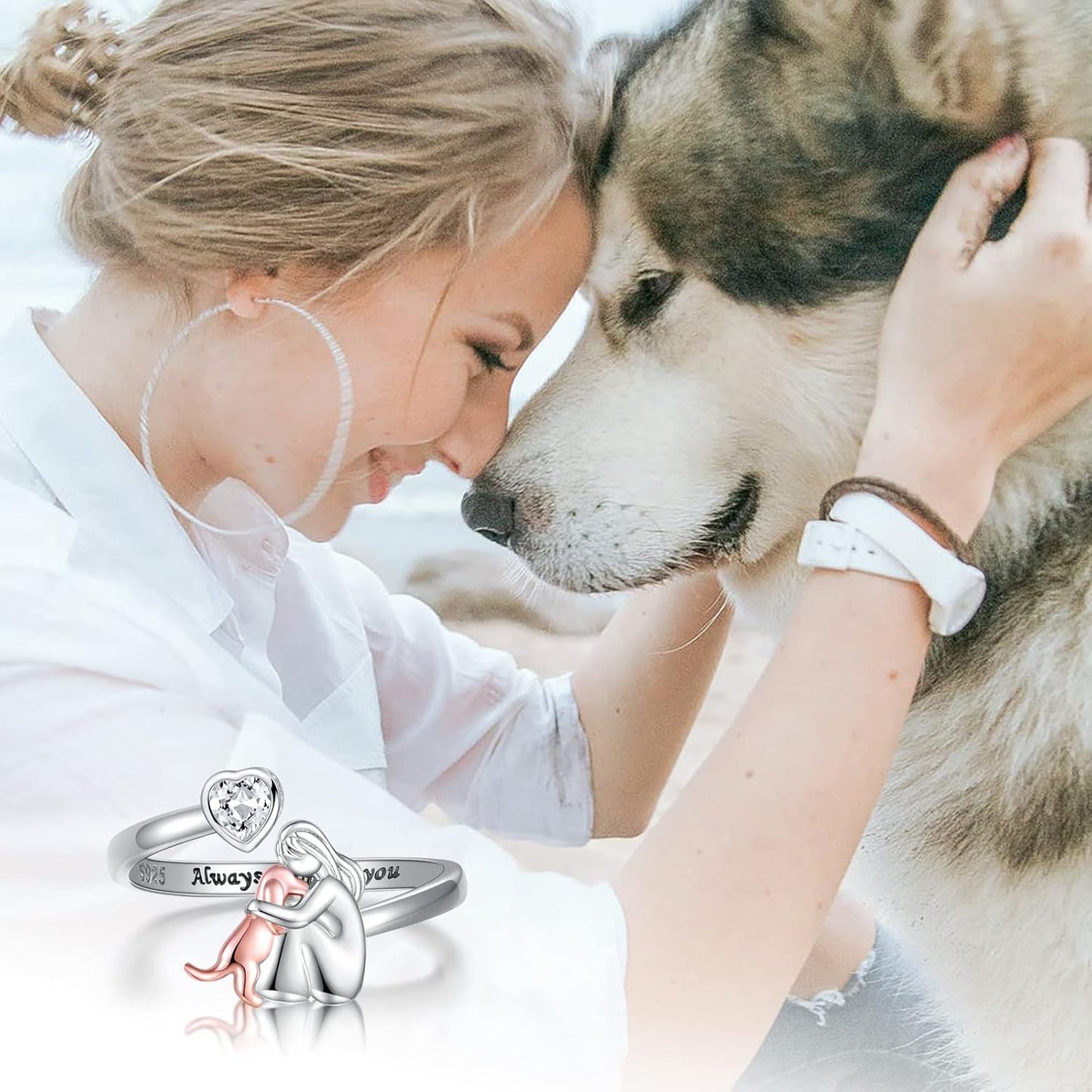 Amoria™ | Bague Étreinte Chien Cœur Gravé