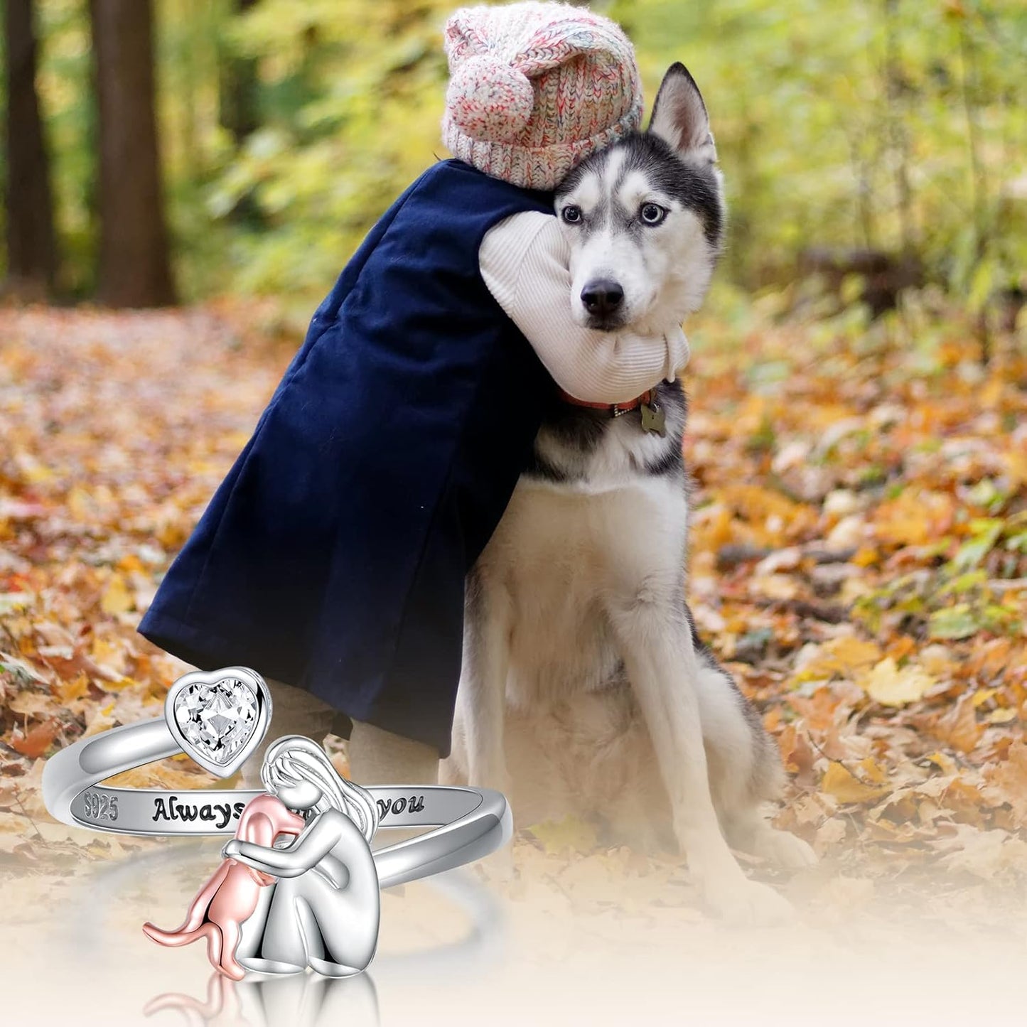 Amoria™ | Bague Étreinte Chien Cœur Gravé