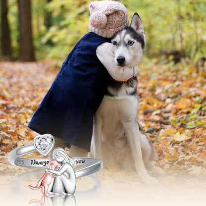 Amoria™ | Bague Étreinte Chien Cœur Gravé