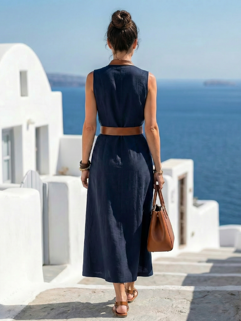 Valérie | Robe Midi à Détail Contrasté