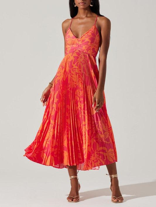 Gabrielle | Robe Midi Florale Élégante à Col Bateau