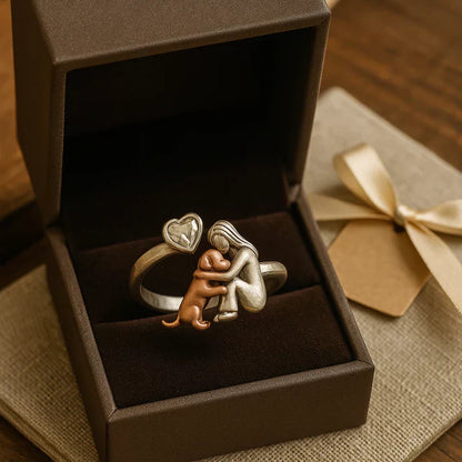 Amoria™ | Bague Étreinte Chien Cœur Gravé