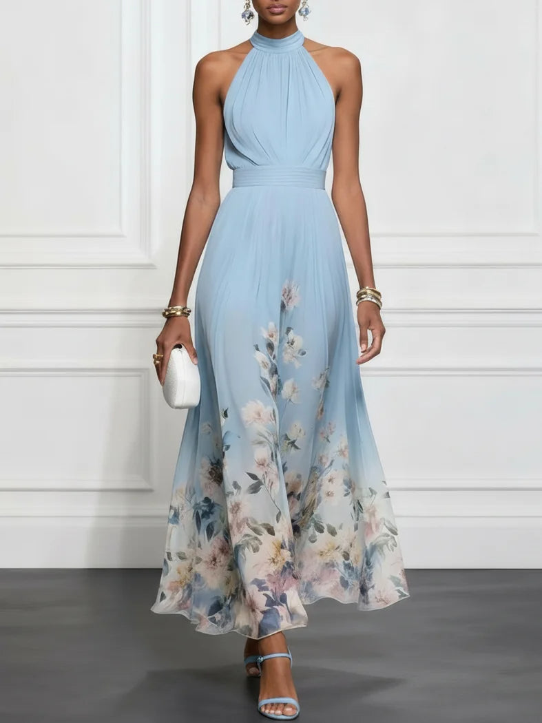 Aline | Robe Maxi Florale à Col Licou