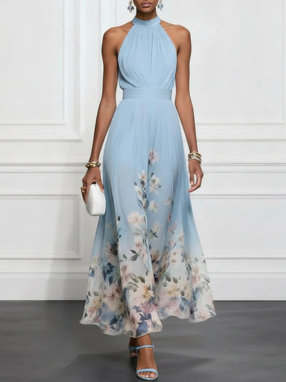 Aline | Robe Maxi Florale à Col Licou