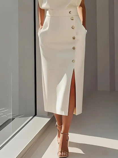 Éloria™ | Robe Midi Boutons Fente