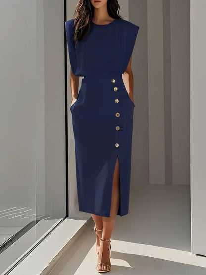Éloria™ | Robe Midi Boutons Fente
