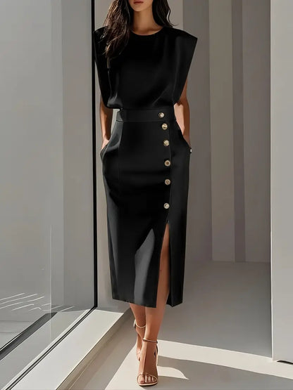 Éloria™ | Robe Midi Boutons Fente