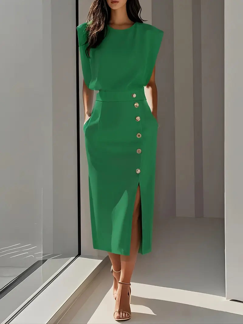 Éloria™ | Robe Midi Boutons Fente