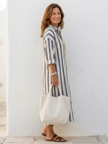 Clara | Robe Chemise Midi à Rayures
