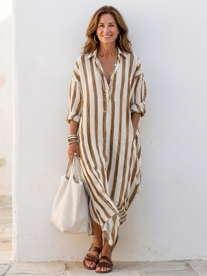 Clara | Robe Chemise Midi à Rayures