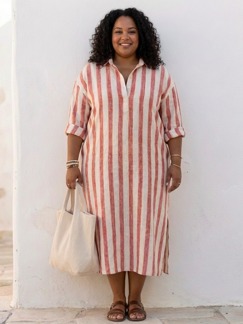 Clara | Robe Chemise Midi à Rayures