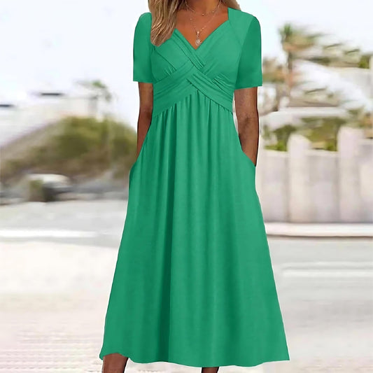 Anaïs | Robe Midi Évasée Élégante – Vert