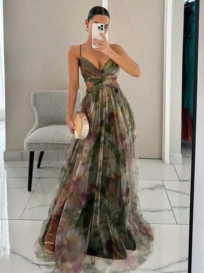 Claire | Robe Maxi Florale Peinte à Décolleté en V