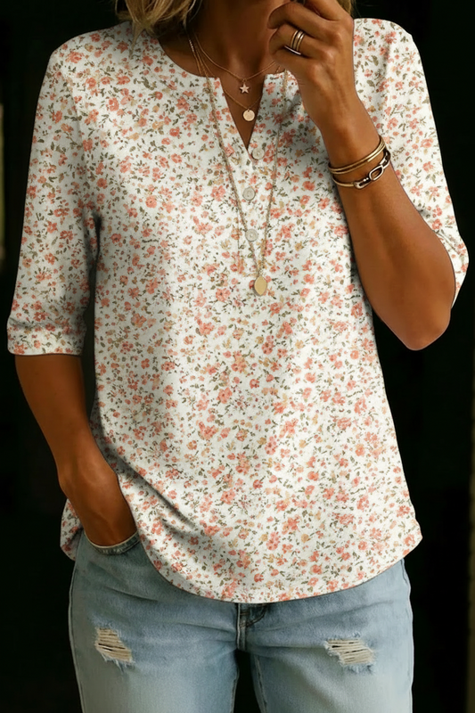 Rosalie | Haut Henley Floral Vintage Classique
