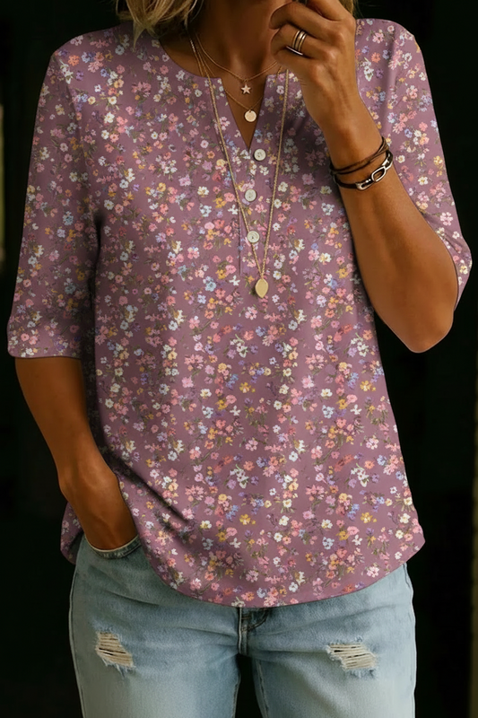 Florence | Haut Henley Floral Vintage Raffiné