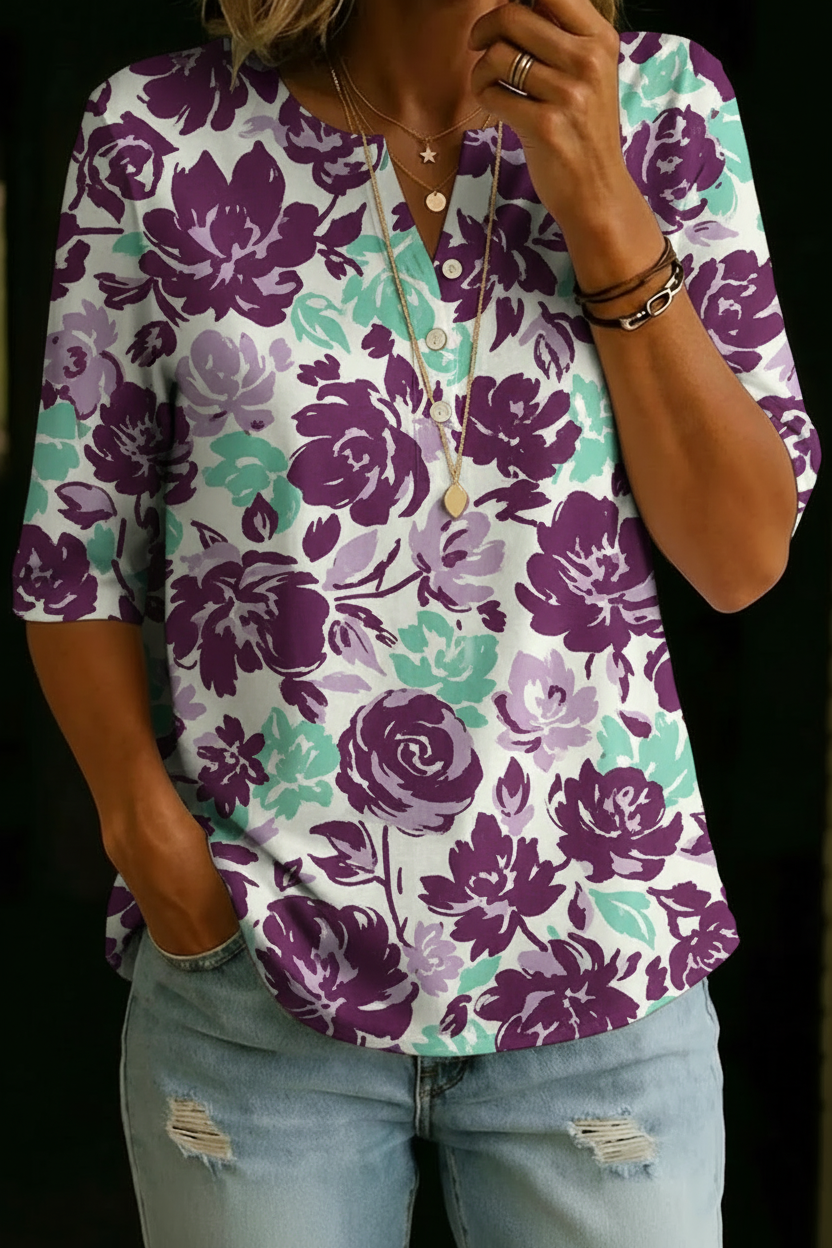 Clara | Haut Henley Floral Violet
