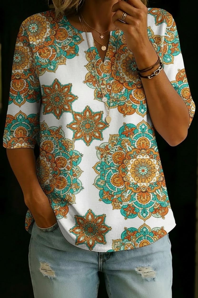 Sarah | Haut Henley à Motif Mandala Floral