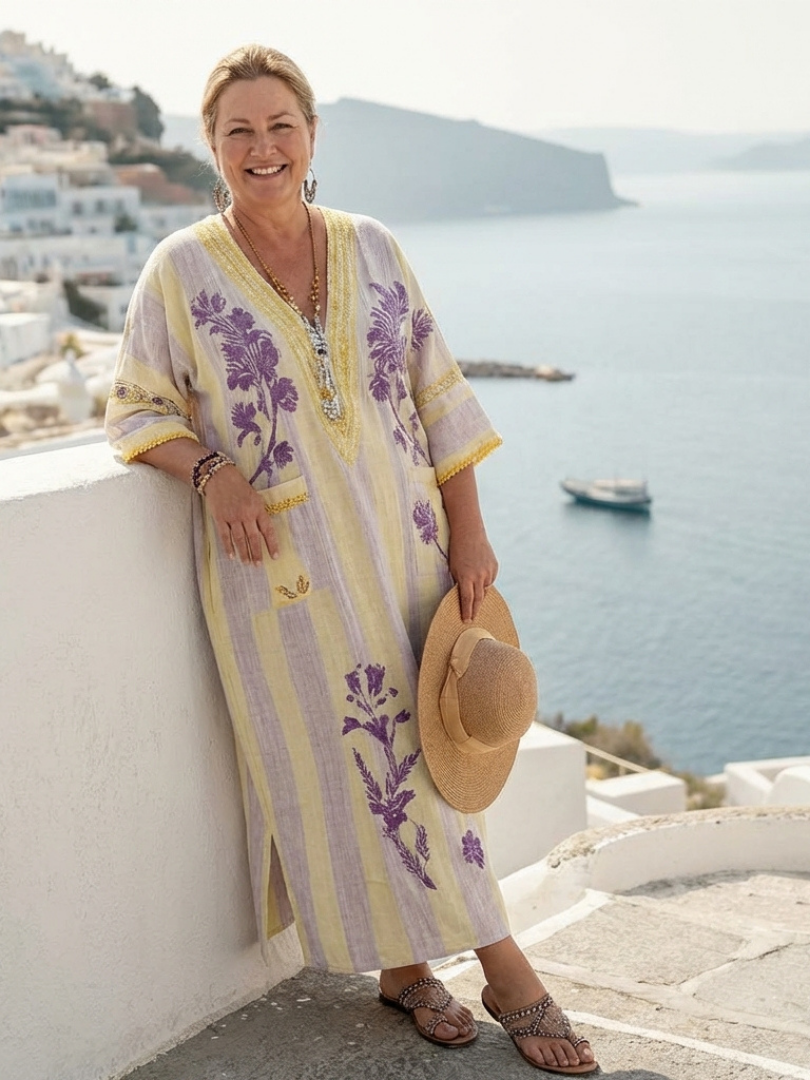 Capucine | Robe Maxi à Rayures et Motif Floral