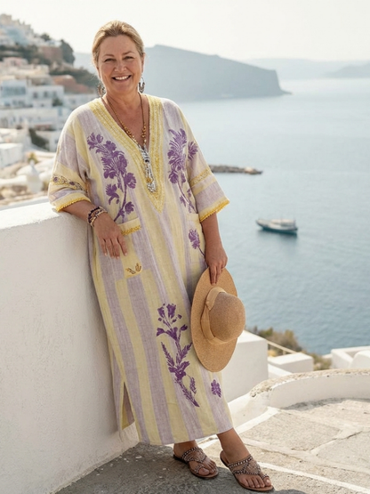 Capucine | Robe Maxi à Rayures et Motif Floral