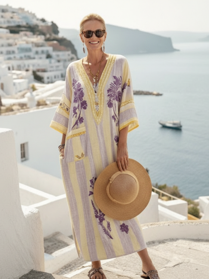 Capucine | Robe Maxi à Rayures et Motif Floral